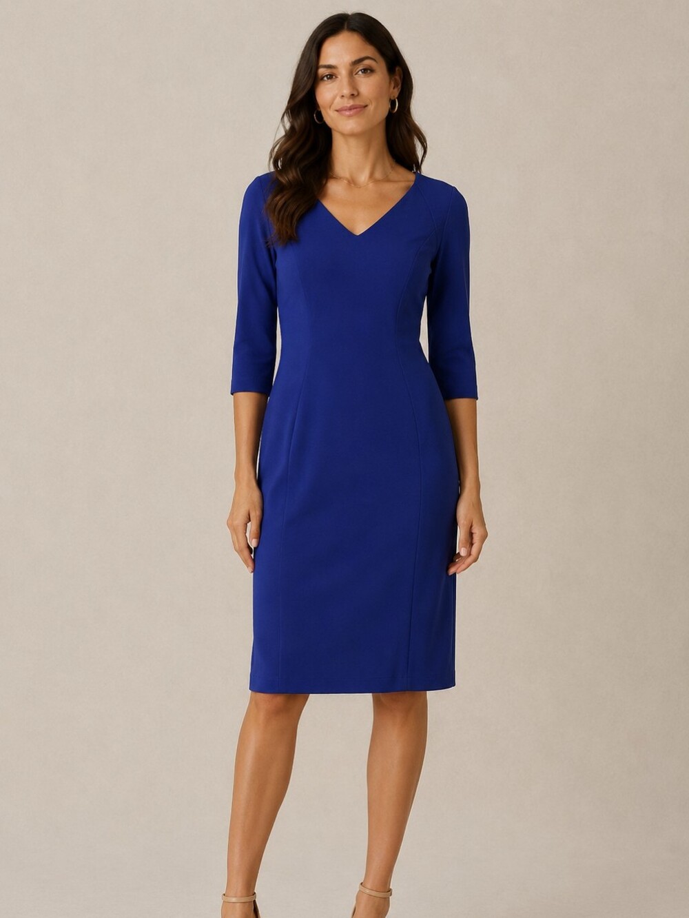 Lafayette 148 New York Blue V-Neck Sheath Dress Sz 8